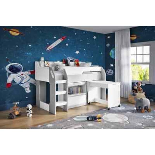 Flair Lulu Storage Mid Sleeper with Desk White & Grey