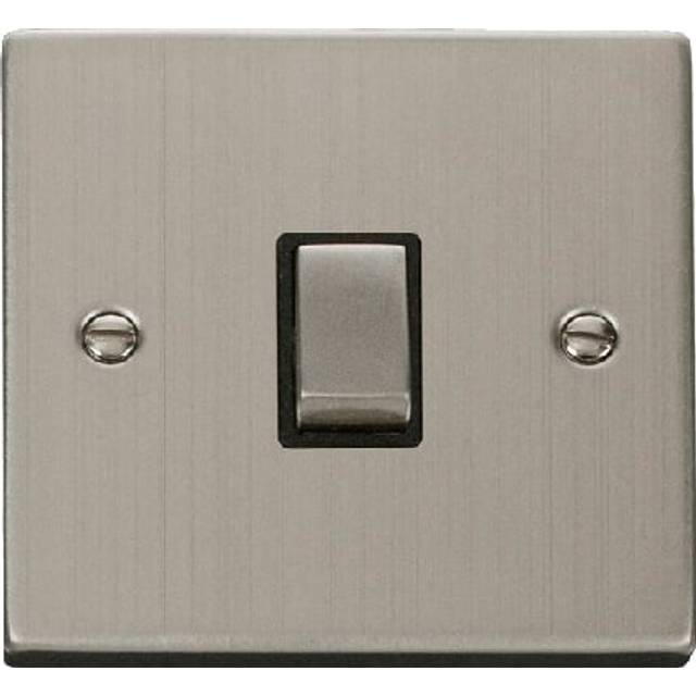 Click Deco 20A 1 Gang Double Pole 'Ingot' Switch Stainless Steel Insert Black