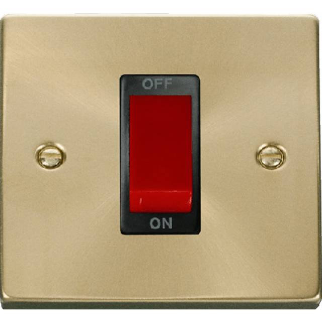 Click Deco 1 Gang 45A Double Pole Switch Satin Brass Insert Black