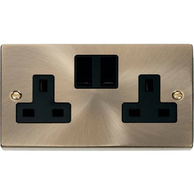 Click Deco 2 Gang 13A DP Switched Socket Outlet (Twin Earth) Antique Brass Insert Black