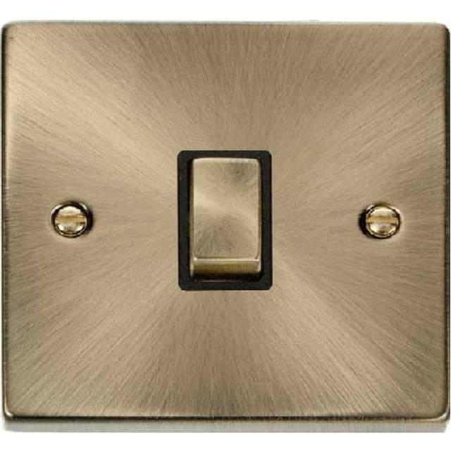 Click Deco 20A 1 Gang Double Pole 'Ingot' Switch Antique Brass Insert Black