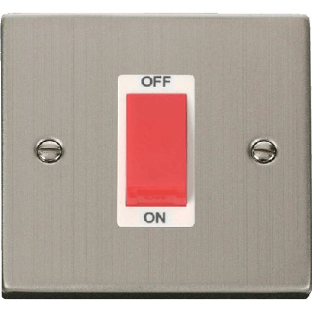 Click Deco 1 Gang 45A Double Pole Switch Stainless Steel Insert White