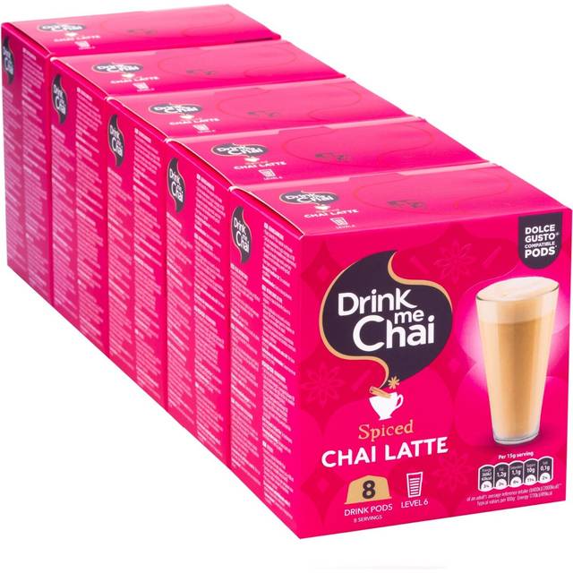 Spiced Chai Latte Dolce Gusto Compatible Pods (40 Chai Latte Pods, 40 Servings Total) 8 Chai Latte Pods x 5 Boxes | Natural & Authentic Masala Chai