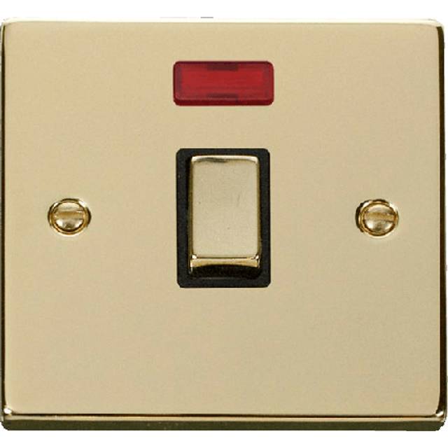 Click Deco 20A 1 Gang DP 'Ingot' Switch with Neon Polished Brass Insert Black