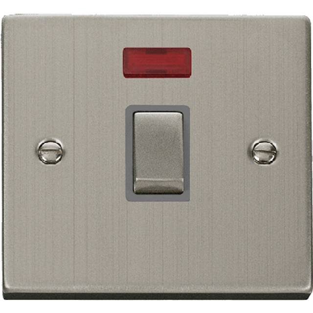 Click Deco 20A 1 Gang DP 'Ingot' Switch with Neon Stainless Steel Insert Grey