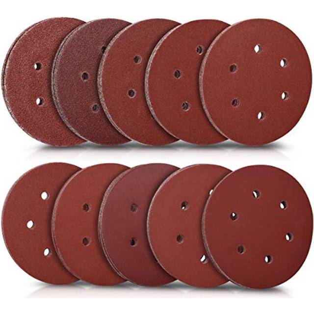 50 pcs Sanding Sheets - Assorted P40, 60, 80, 100, 120 to 400 Grit Sand Paper for Wood Metal - Hook and Loop Pads for Orbital Sander - 150mm
