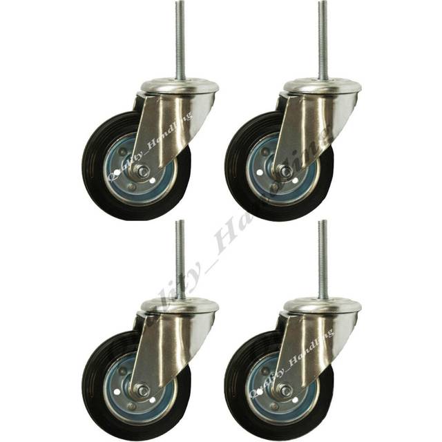 125mm black rubber bolt hole swivel castor with bolt, 100kg - set of 4