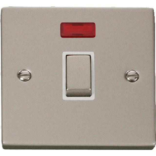 Click Deco 20A 1 Gang DP 'Ingot' Switch with Neon Pearl Nickel Insert White