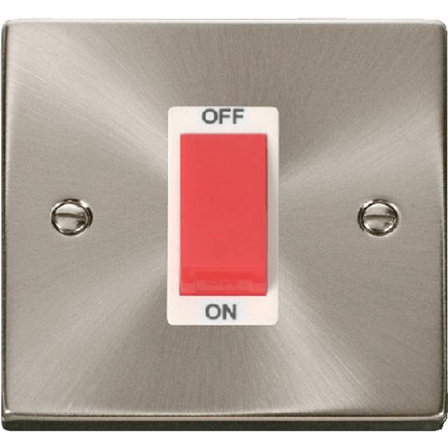 Click Deco 1 Gang 45A Double Pole Switch Satin Chrome Insert White