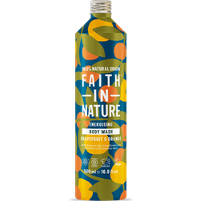 500ml Metal Bottle Natural Grapefruit and Orange Body Wash, Energising Shower Gel, Vegan and Cruelty Free, No SLS or Parabens