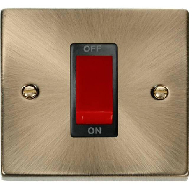 Click Deco 1 Gang 45A Double Pole Switch Antique Brass Insert Black