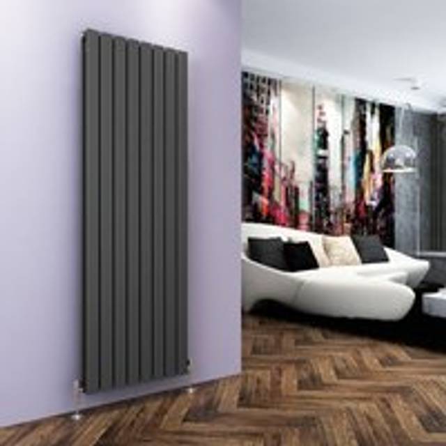 Elegant - 1800x608mm Anthracite Vertical Radiator Double Flat Panel Designer Radiator Central Heating with Chrome Thermostatic Radiator Valves