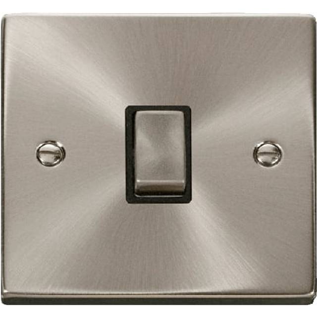 Click Deco 20A 1 Gang Double Pole 'Ingot' Switch Satin Chrome Insert Black
