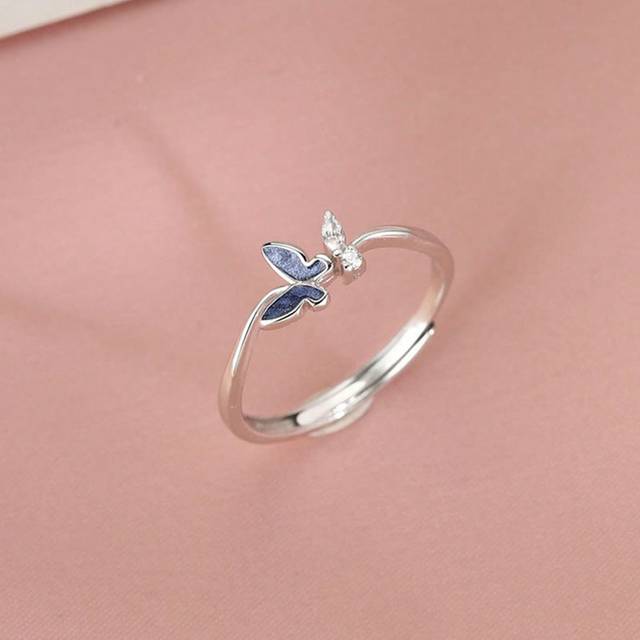 SHEIN 1pc Blue Butterfly Design Ring With Inlay, Sweet And Lovely Insect Inspired Jewelry For Forest Style