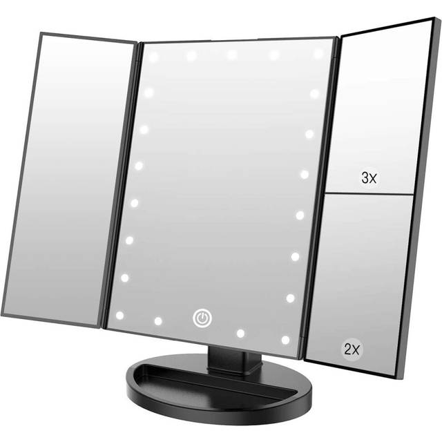 WEILY Lighted Makeup Mirror with 21 LED Lights, Dual Power Supply 2X/3X Magnifying LED, Adjustable Brightness and Angle (Black)