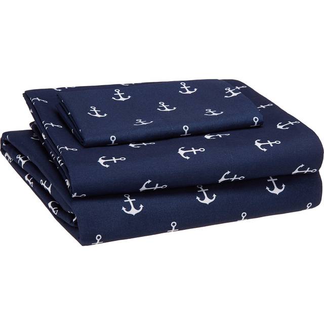 Amazon Basics Kids Soft EasyWash Lightweight Microfiber 3Piece Sheet Set  Twin  White Anchors  Printed