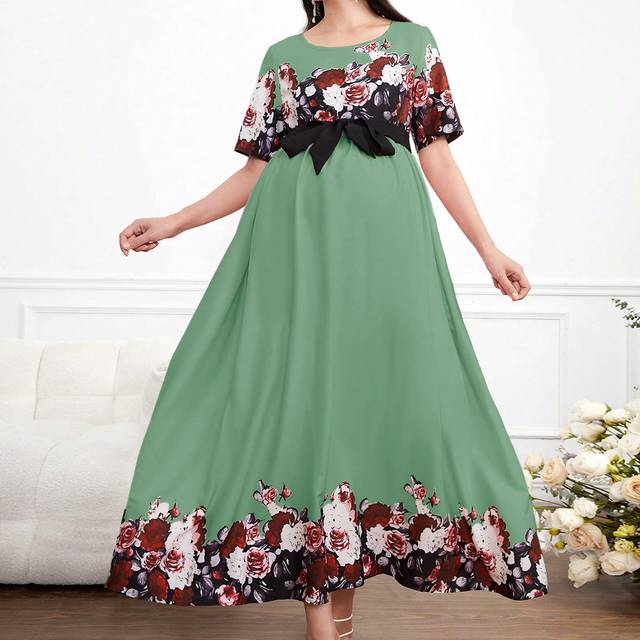SHEIN Maternity Fashionable Short Sleeve Printed Dress