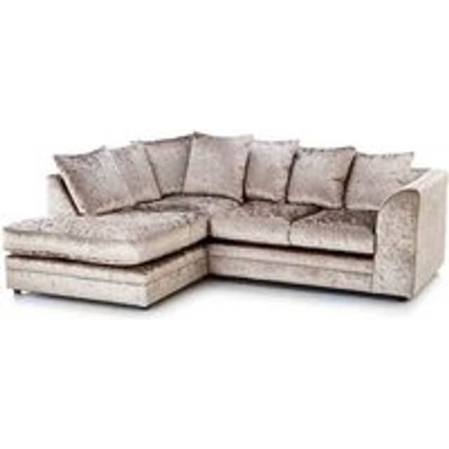 Dylan Crushed Velvet Fabric 4 Seater L-Shape Corner Sofa in Mink (Left Hand Corner)