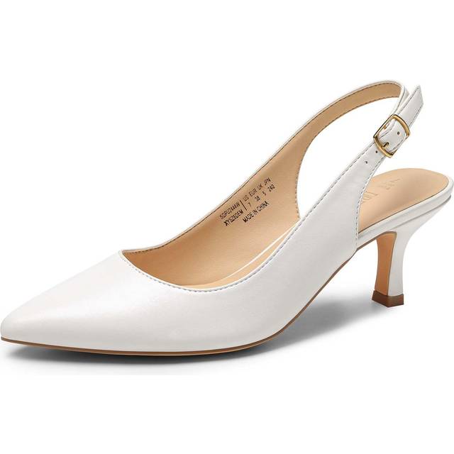 DREAM PAIRS Women's Kitten Heel Slingback Pointed Closed Toe Low Stiletto Heels Dress Bridal Elegant Wedding Pumps Shoes Size 8 White-Pu SDPU2444W