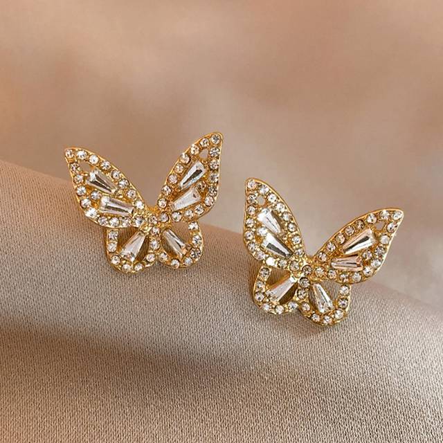 CVNANA Rhinestone Butterfly Stud Earrings