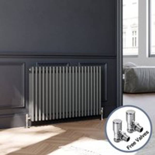 ELEGANT Traditional Horizontal Radiator Anthracite Triple Column Radiator Central Heating Column Rads 600 x 1010 mm with Valves