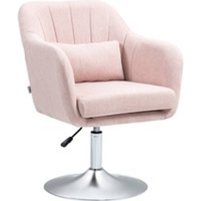 Homcom Swivel Accent Chair For Living Room Contemporary Vanity Armchair With Adjustable Height Thick Cushion Lumbar Support Armrest Pink