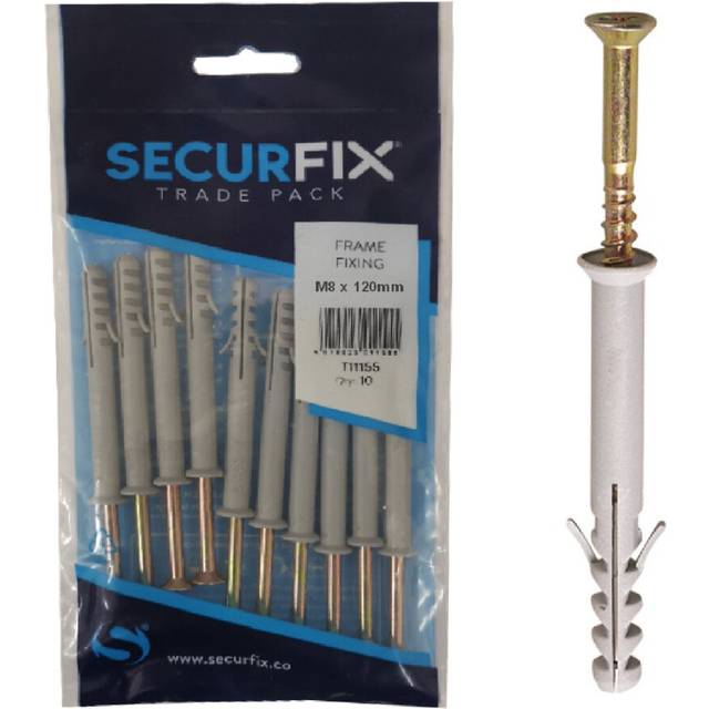 10 x frame & window screw fixings m8 x 120mm with nylon masonry plugs