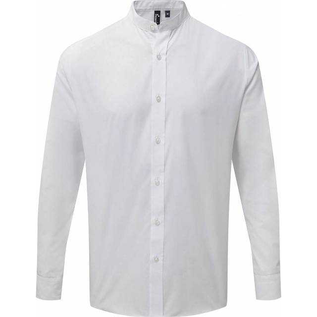 Premier Mens Grandad Collar Long-Sleeved Shirt (White)