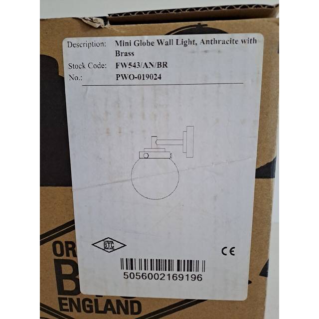 John lewis btc mini globe wall light anthracite/brass fw543 rrp £379 🟡