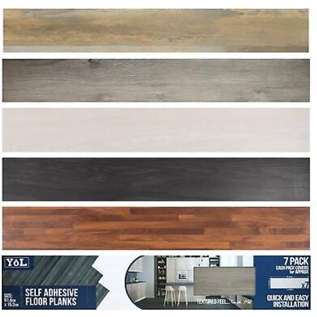 Yöl Floor Planks Tiles Self Adhesive Black Wood Vinyl Flooring Kitchen Bathroom, Black