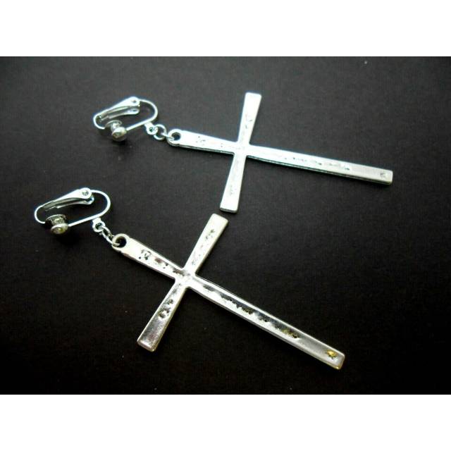 A pair of long tibetan silver cross crucifix goth clip on earrings. new.