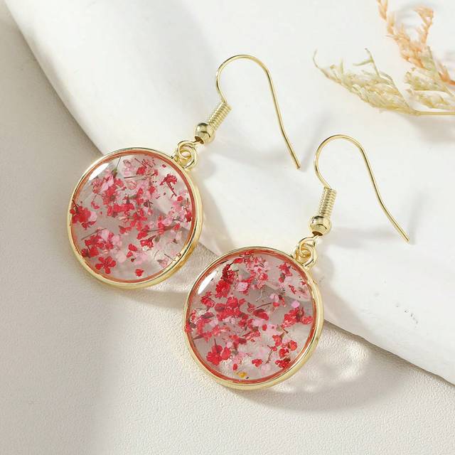 SHEIN 1pair Vacation Style Fairy Floral Earrings With Real Dried Babysbreath And Small Flowers In Pink, White, Purple And Blue For Women&#39;s Daily Wear Valent