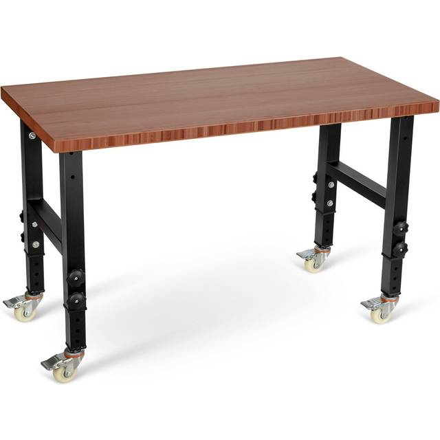Costway Brown10 Level Adjustable Workbench with 4 Lockable Casters - 121.9 x 68.6 x 10.16cm