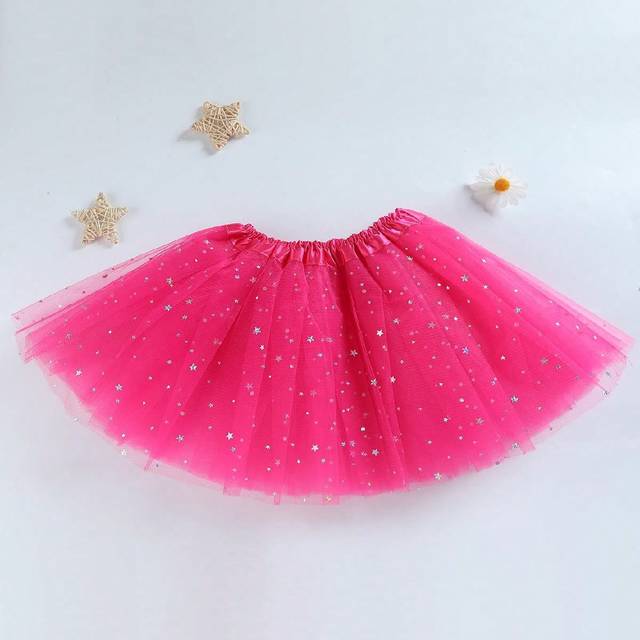 SHEIN Young Girl Layered Tulle Tutu Skirt - Outer Layer With Star & Moon Pattern, Inner Layer Solid Colored Tulle, Casual Versatile Style Suitable For Stage