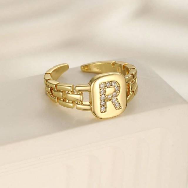 SHEIN 1pc Delicate Fashionable Pave Zirconia Initial Letter Detail Square Ring For Boys Girls Street Accessory Gift For Daily Life Fine Jewelry