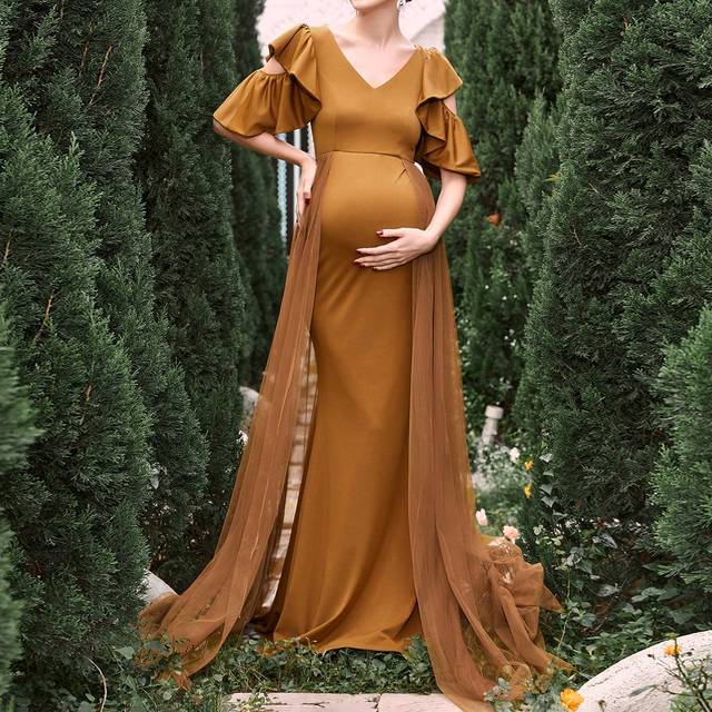 SHEIN Maternity Ruffle Trim Mermaid Hem Formal Party Elegant Dress