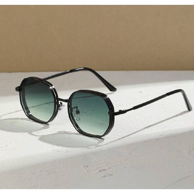 015068863-0009-SX2358 1pc Summer Men Metallic Effect Glasses, Geometric Polygonal Design Outdoor/Indoor Fashionable Street Wear Glasses For Women, Black/Gold/Silver/Brown F