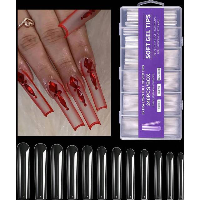 SHEIN 240pcs XXL False Nails Super Long Ballerina Nails Press On Nail Full Cover Matte Gel Tips Nail Art American Capsule Fake Tips