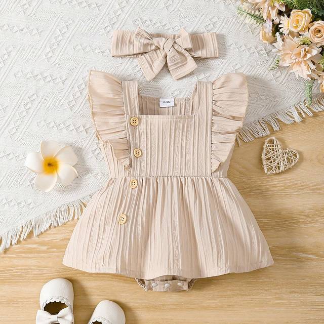 SHEIN Baby Girl Summer Jacquard Square Collar Ruffled Ha Yi Dress