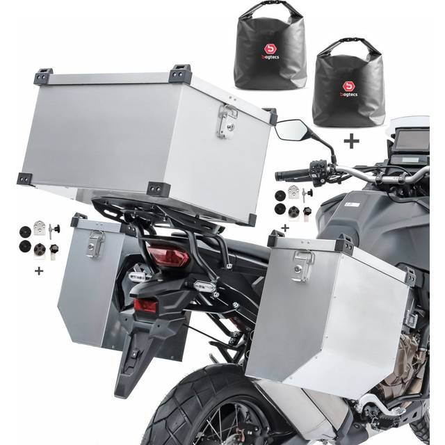 Set Alukoffer Atlas A3 2x36l passend für Royal Enfield Himalayan + Topcase 60l + Innentaschen - schwarz-schwarz