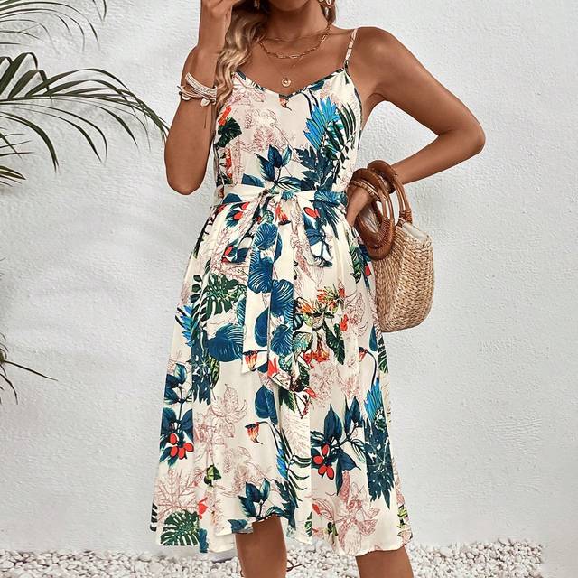 SHEIN Maternity Spaghetti Strap Allover Print Sleeveless Dress For Summer