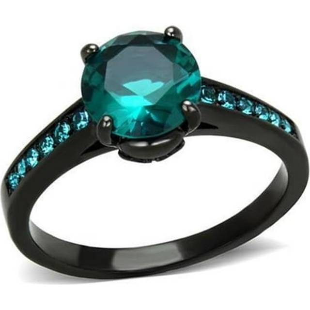 Alamode TK2014-9 Women IP Black Stainless Steel Ring with Synthetic in Blue Zircon - Size 9