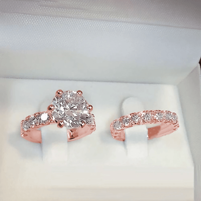 SHEIN 2pcs Elegant Stacking Rings Paved Shining Zirconia Symbol Of Beauty And Nobility Engagement/ Wedding Ring  Luxury Jewelry
