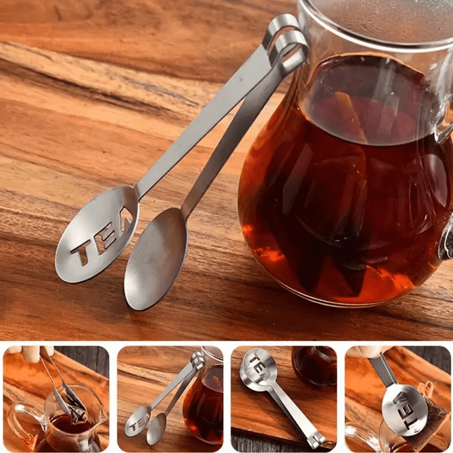 SHEIN 2pcs/1pc With TEA Hollow Stainless Steel Tea Spoon Silver Filter Clip Tea Bag Teaspoon Loosen The Leaves, Suitable For Measuring Tea Stirring, Tea Lov