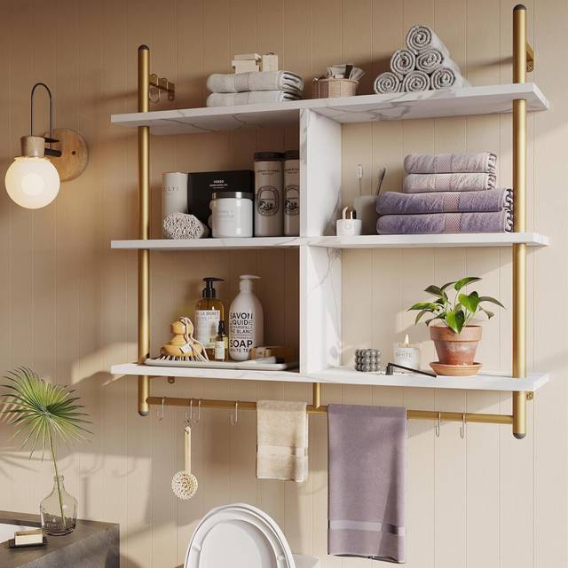 Bascum 3 Piece Bracket Shelf - Gold;White (37.8cm H X 41cm W X 9.5cm D)