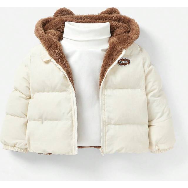 Cozy Pixies Baby Girl Letter Patched Detail 3D Ears Design Hooded Thermal Lined Jacket Without Jumper