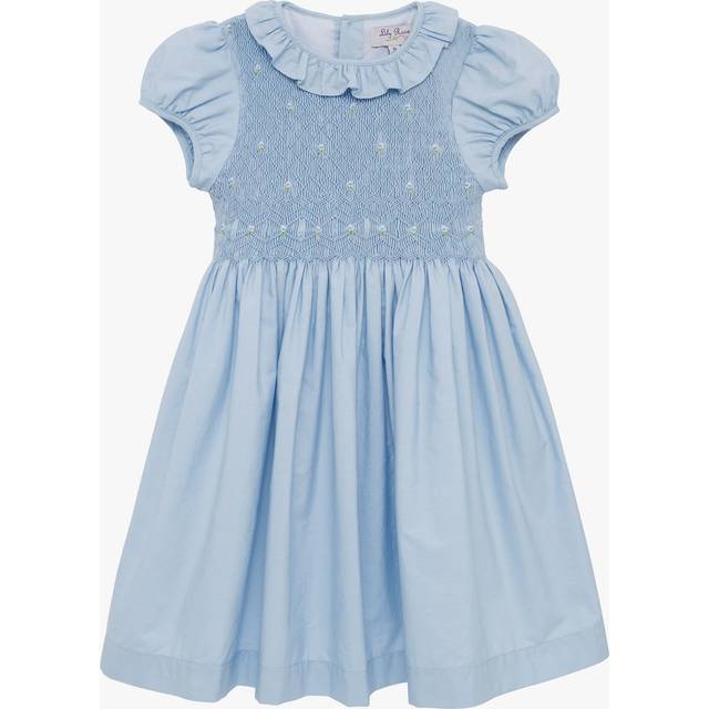 Trotters Lily Rose Kids' Lily Willow Rose Smock Front Occasion Dress, Cornflower Blue
