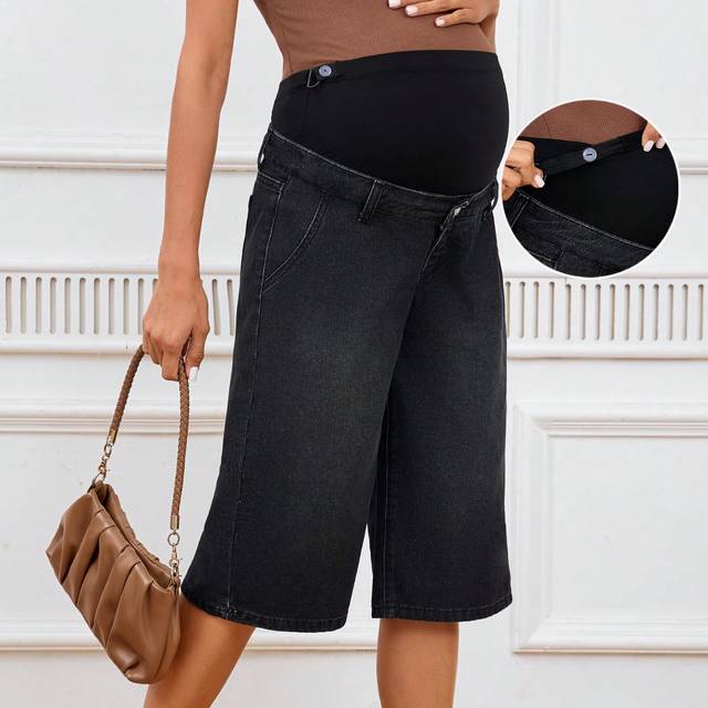 SHEIN Pregnant Women Solid Color Simple Daily Jeans For Maternity