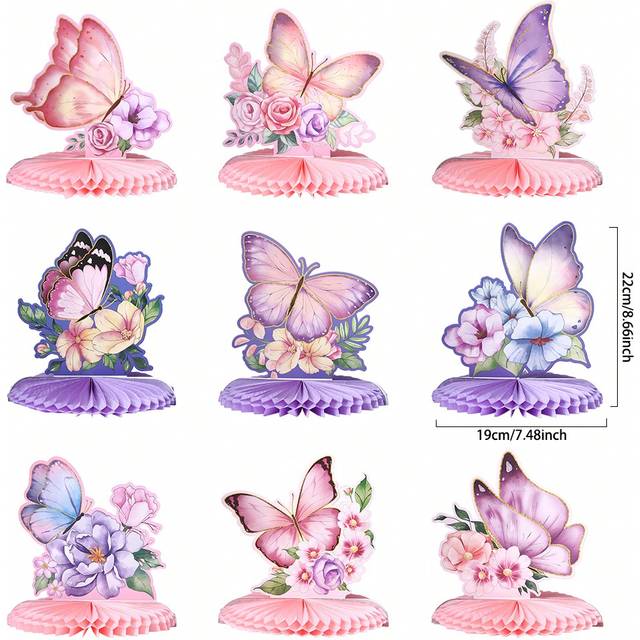 SHEIN 9pcs/Set Butterfly Honeycomb Decorations Party Supplies Honeycomb Table Centerpiece Birthday Honeycomb Tray Tabletop Decor Honeycomb Stand,Christmas
