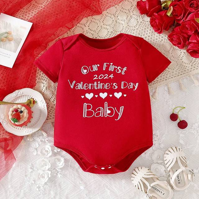 SHEIN Baby Girls&#39; Slogan Printed Short Sleeve Bodysuit